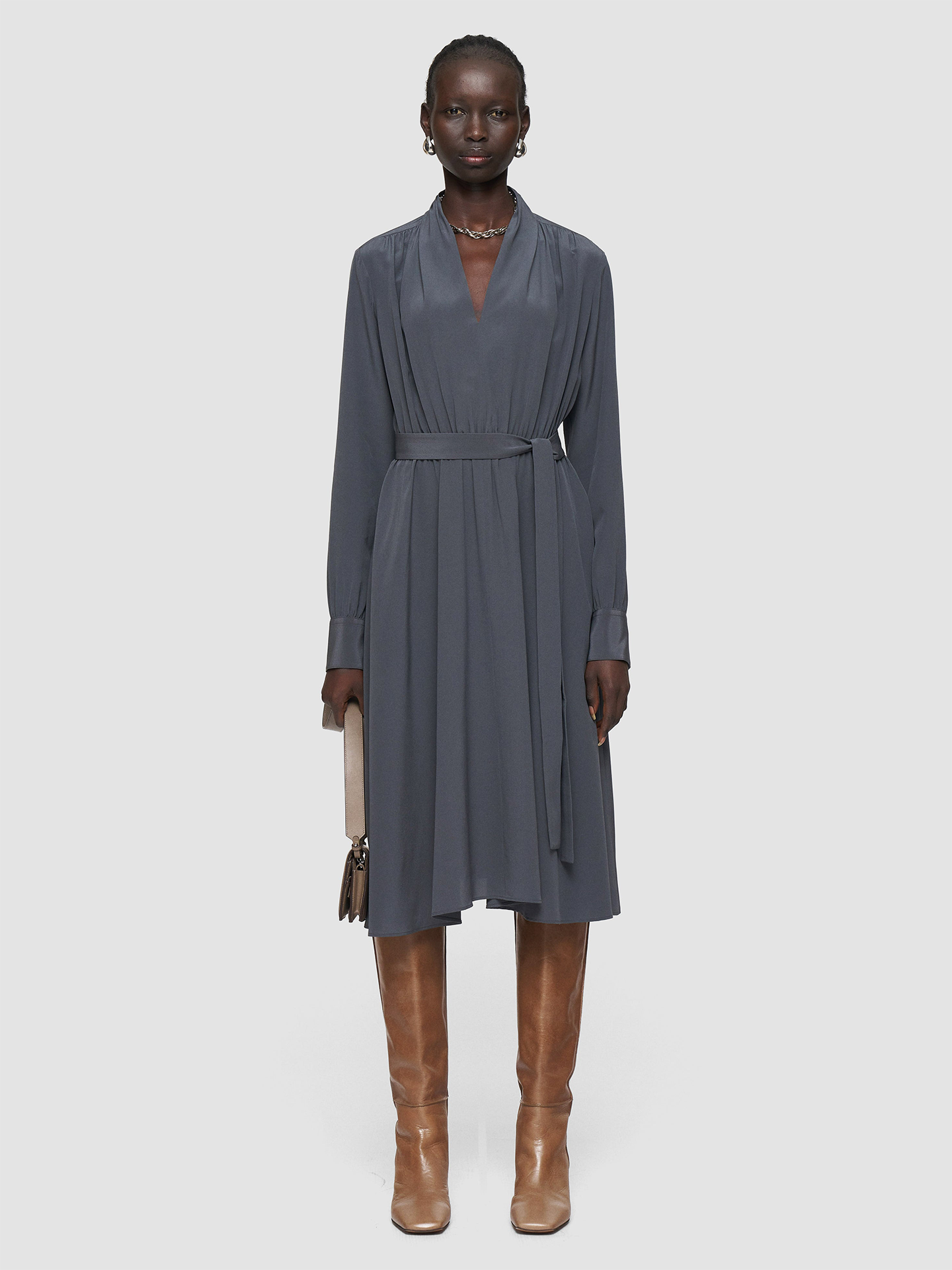 Severin silk crepe dress, smoke grey