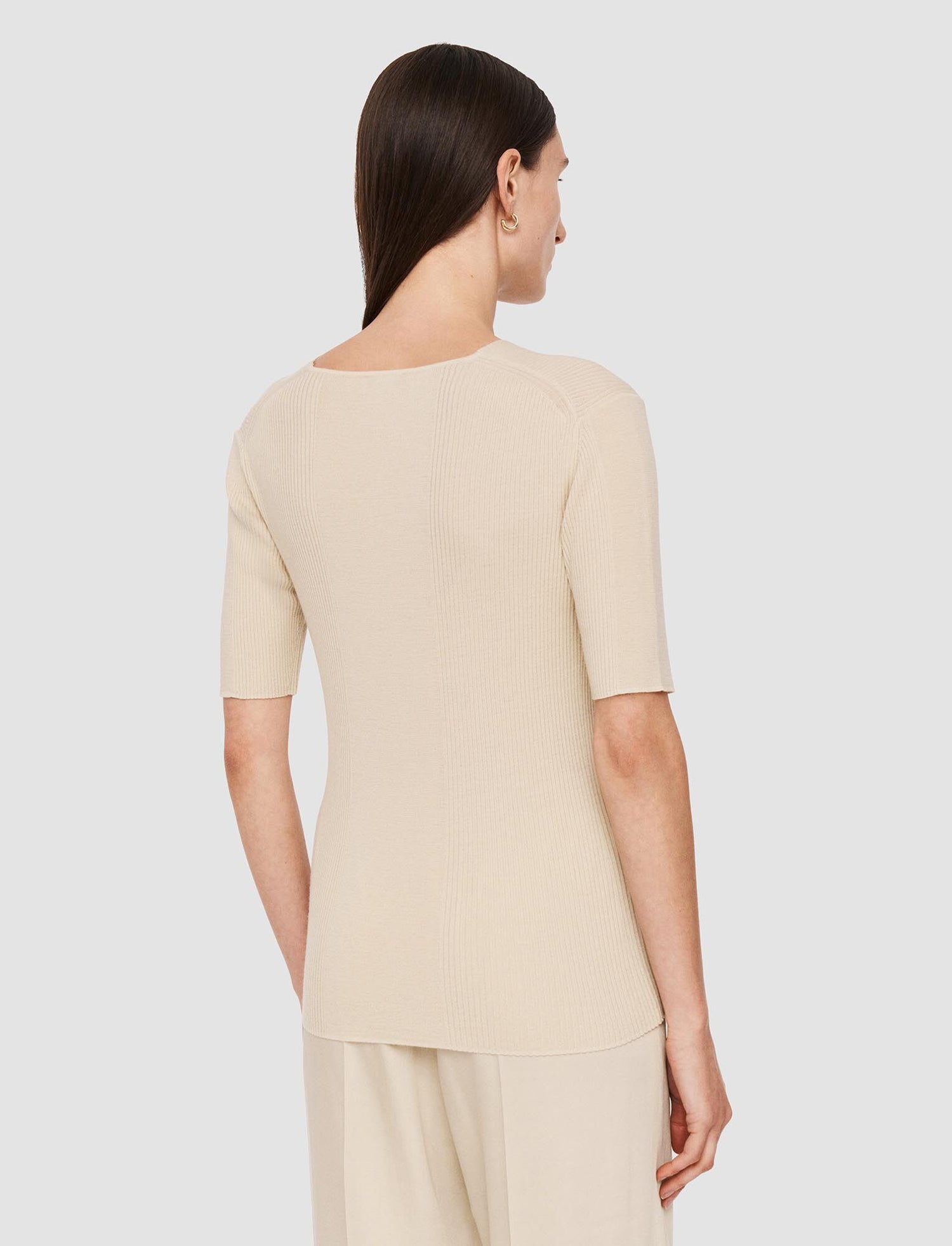 Fine Merino Rib V Neck Top, quail