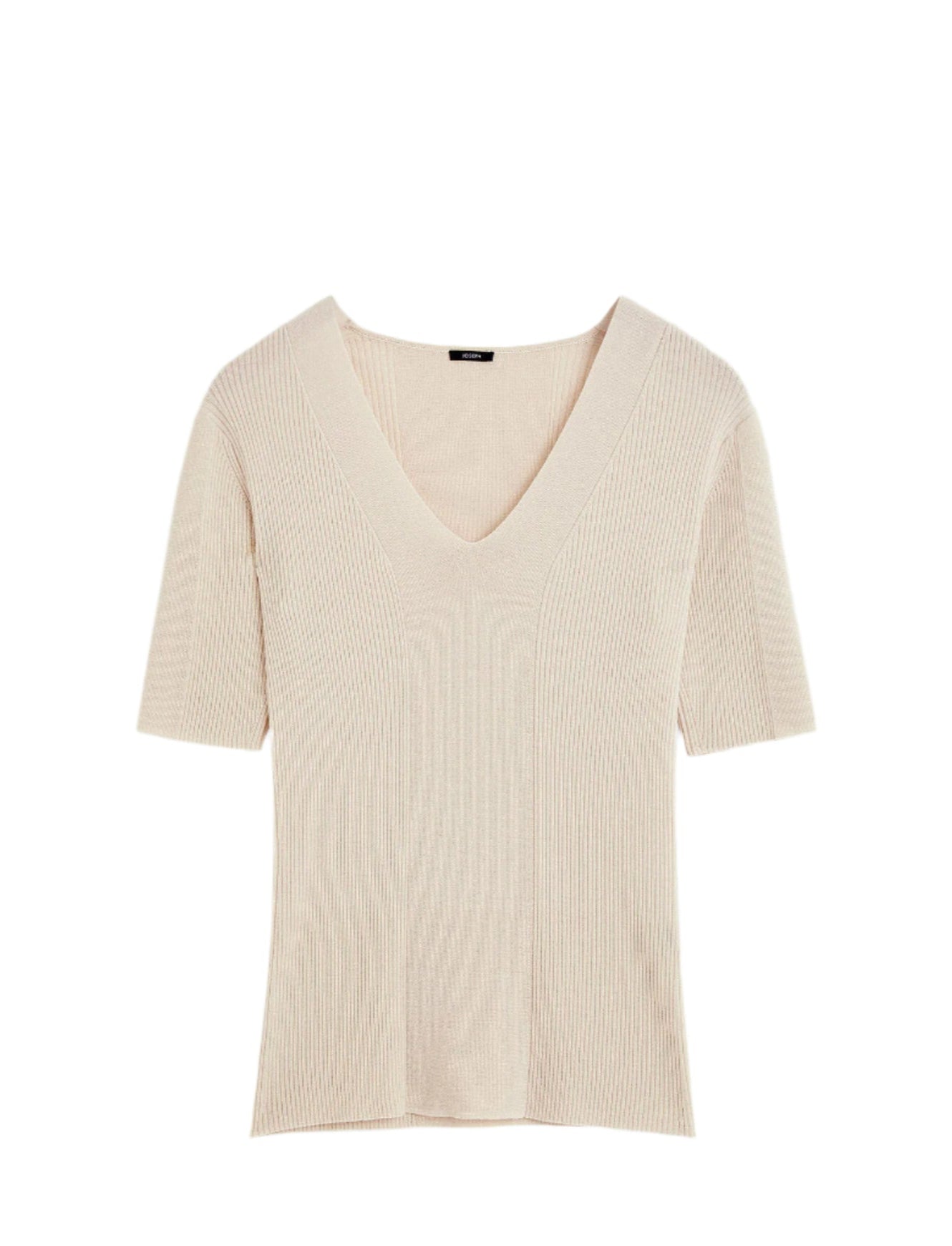 Fine Merino Rib V Neck Top, quail