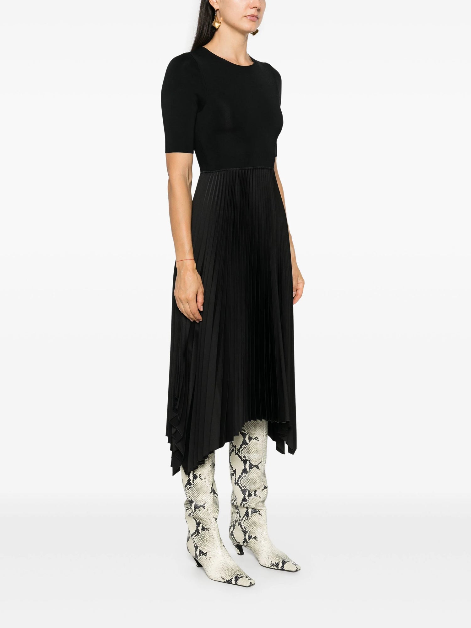 Knit Weave Plissé Darno Dress, black