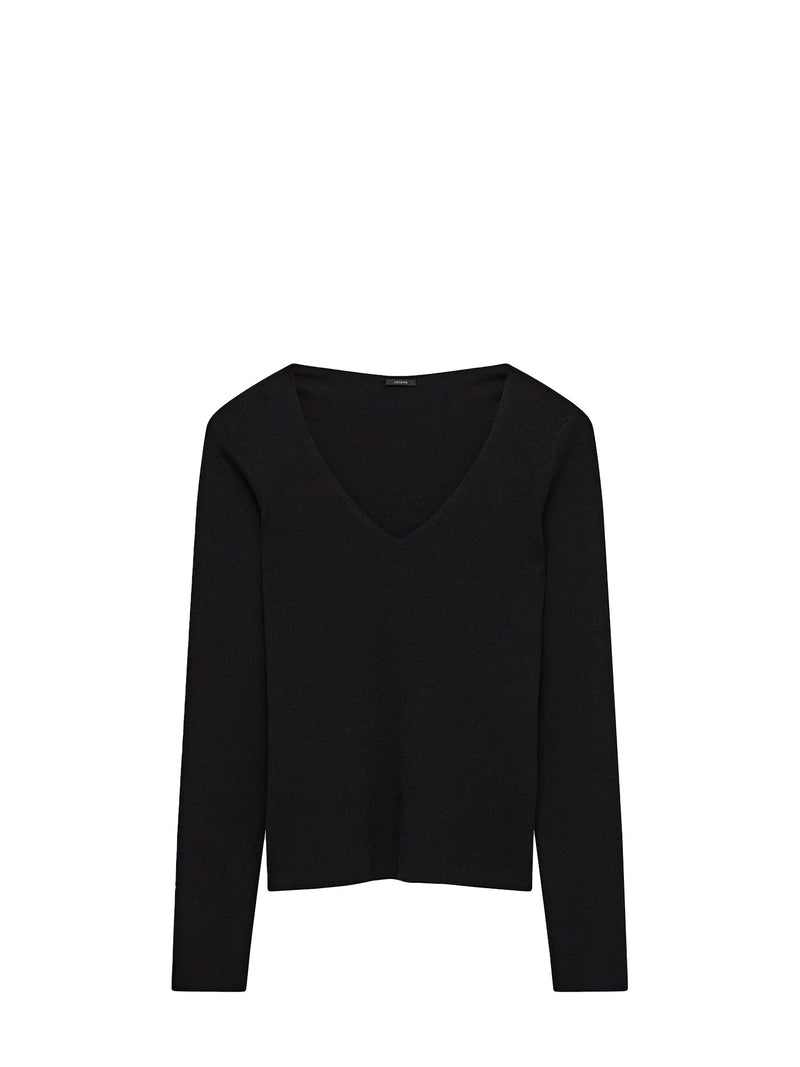 Silk Stretch V Neck Top, Black