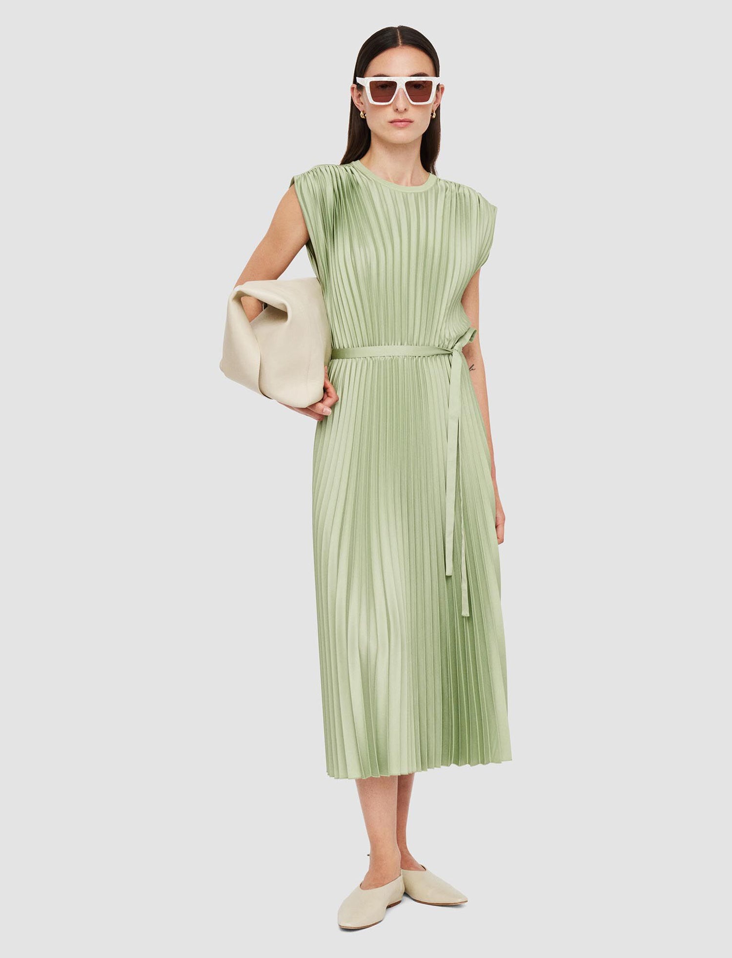 Volta Knit Weave Plissé Dress, matcha