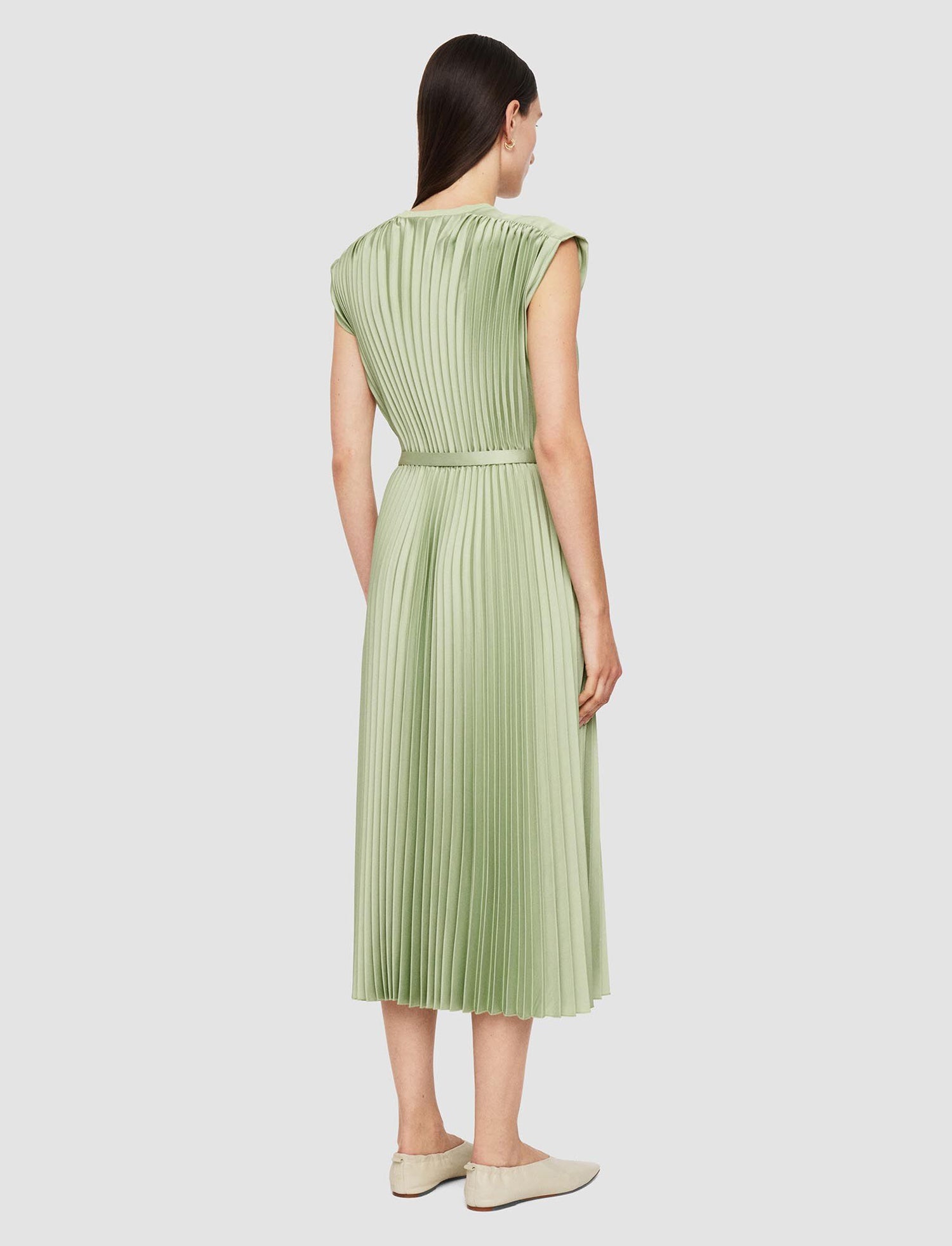 Volta Knit Weave Plissé Dress, matcha