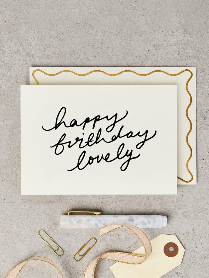 Handprinted lovely cursive birthday card