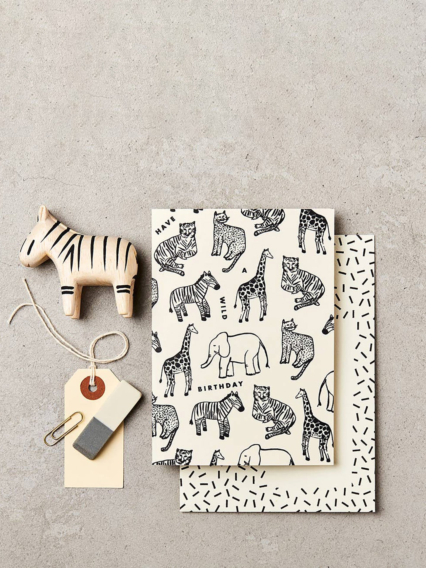 Wild animals b&w wild birthday card