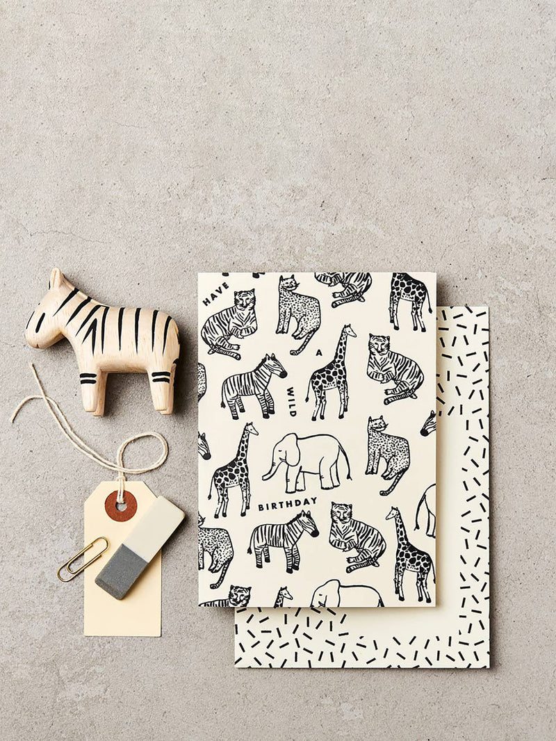 Wild animals b&w wild birthday card