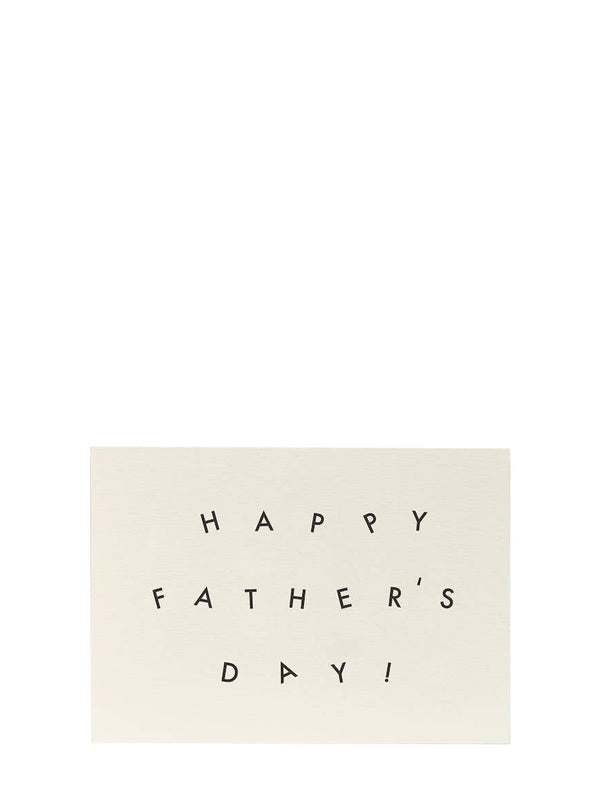 A minimalist cream-colored greeting card with the words 'HAPPY FATHER'S DAY!' printed in a black handwritten-style font, centered on a solid white background.