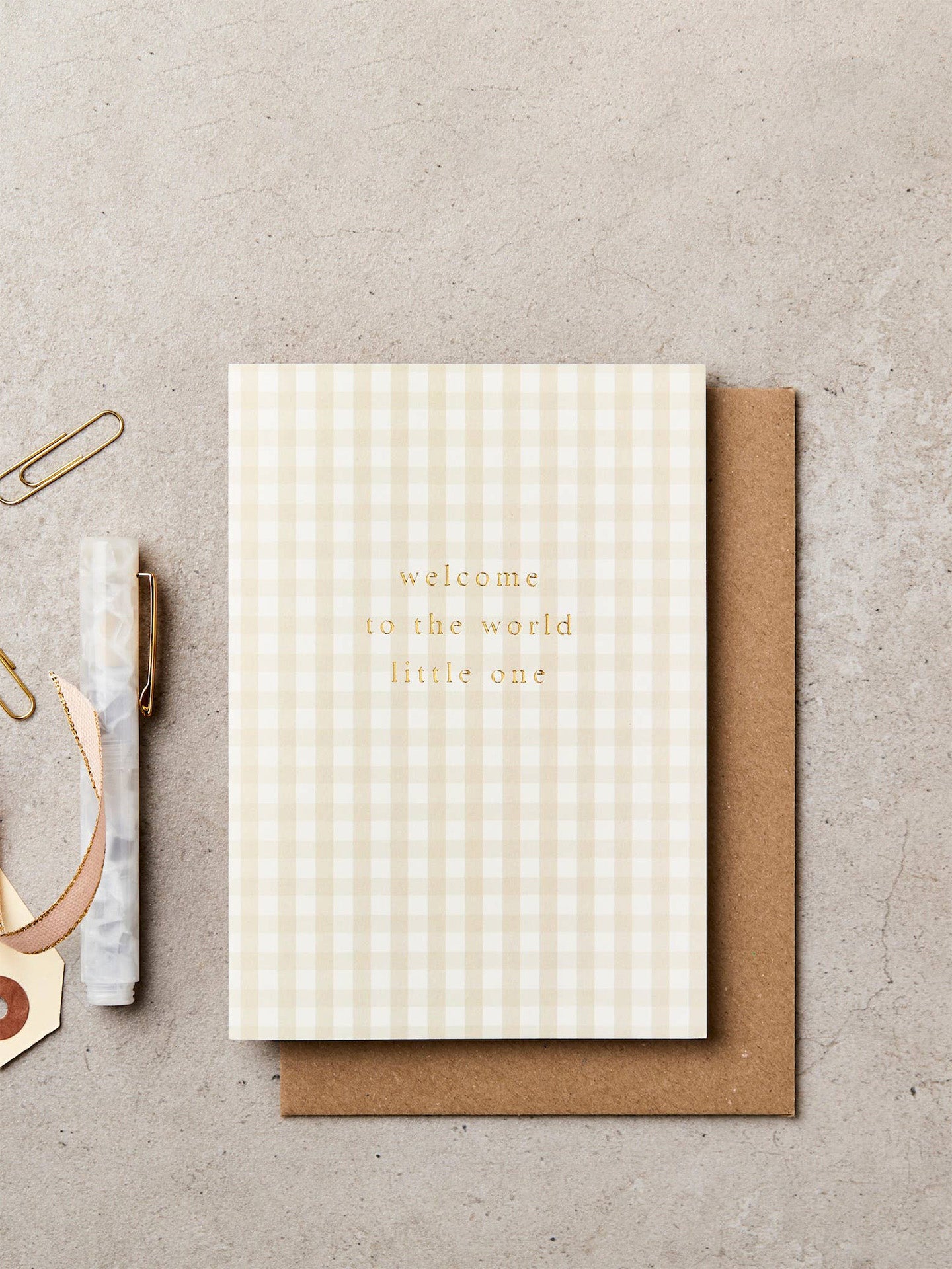 Gingham welcome world new baby card