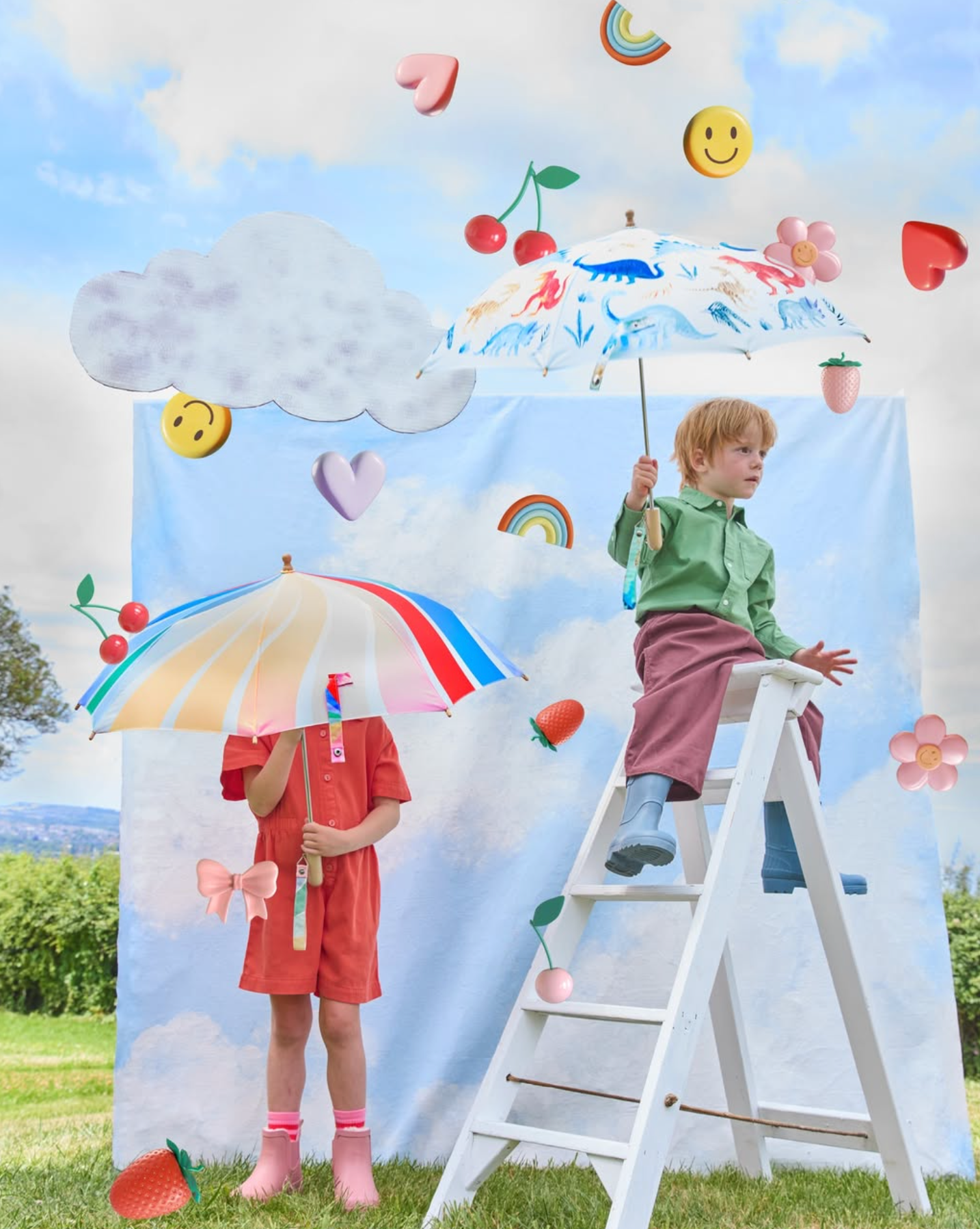Children Duck Umbrella, Rainbow stripes - Meri Meri collab