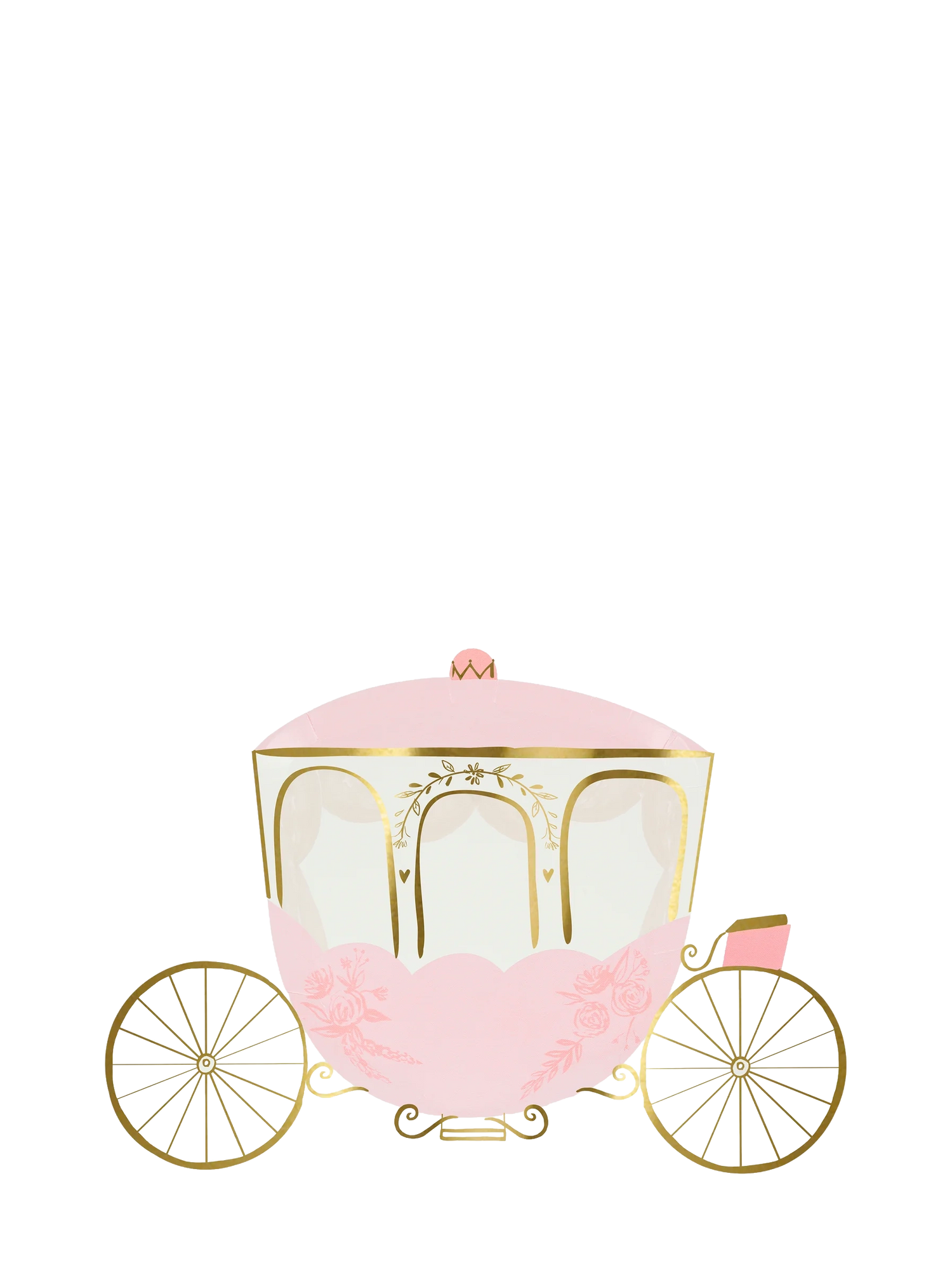 Pink and gold toy carriage on a white background