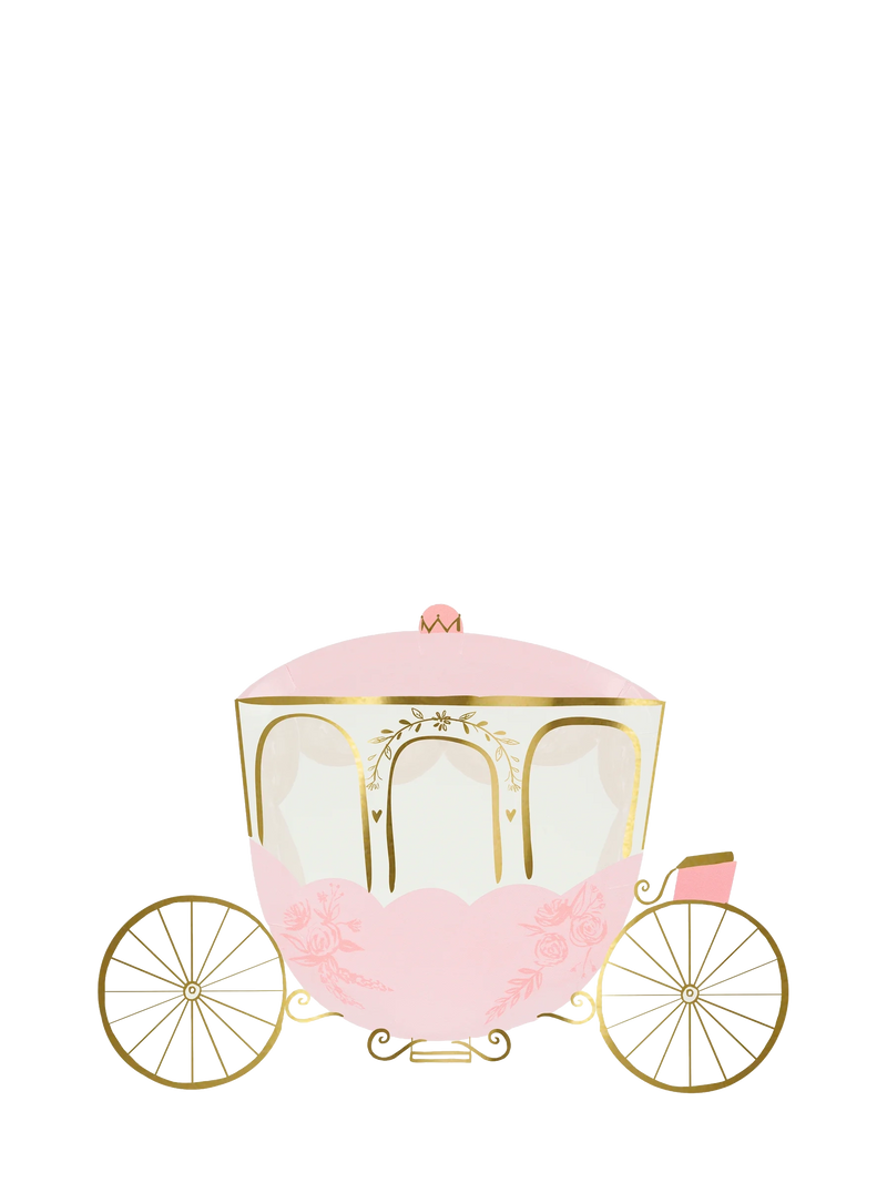 Pink and gold toy carriage on a white background