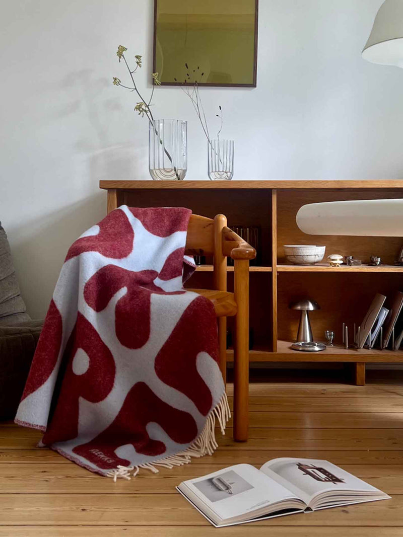 No. 11 amore wool blanket, light blue/bordeaux