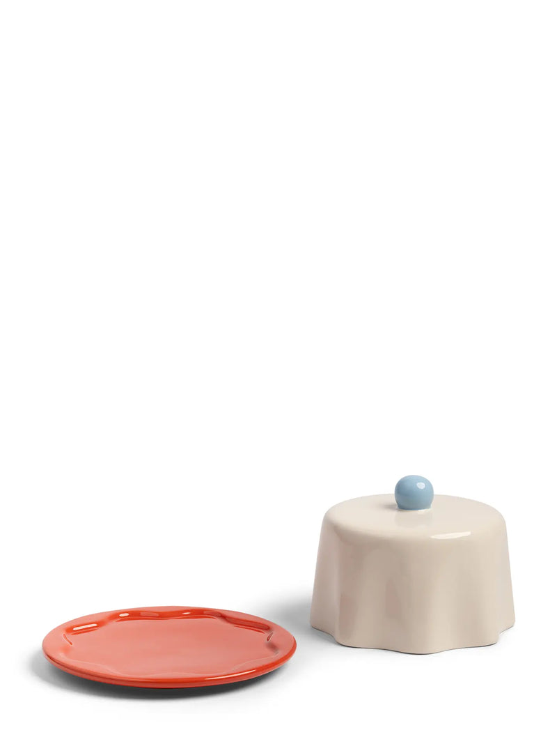 Tavola ceramic red serving plate w/ white lid