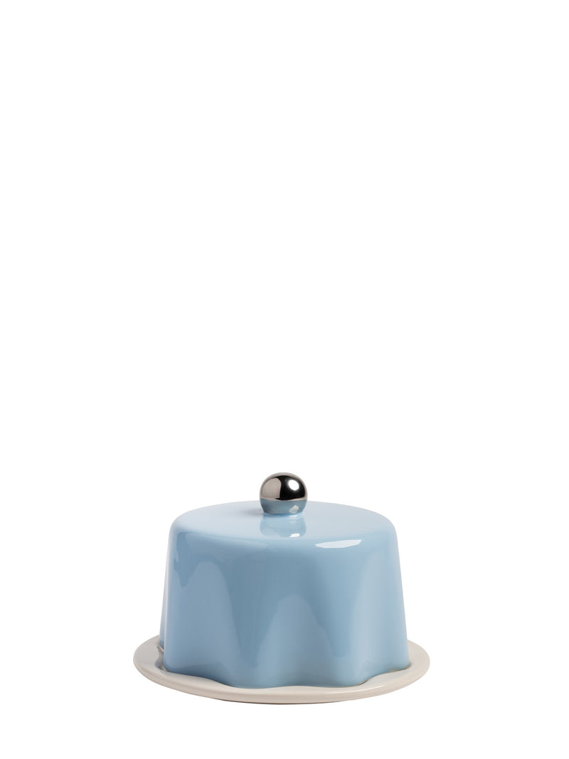 Tavola ceramic white serving plate w/  blue lid