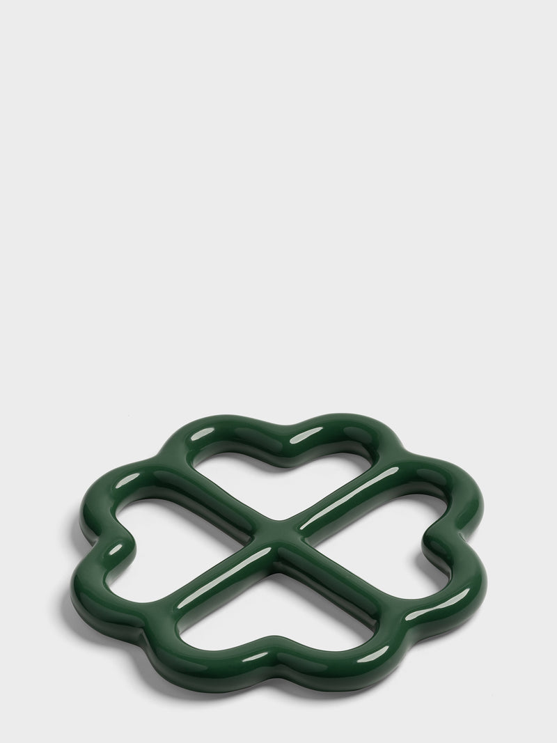 Clover ceramic trivet, green