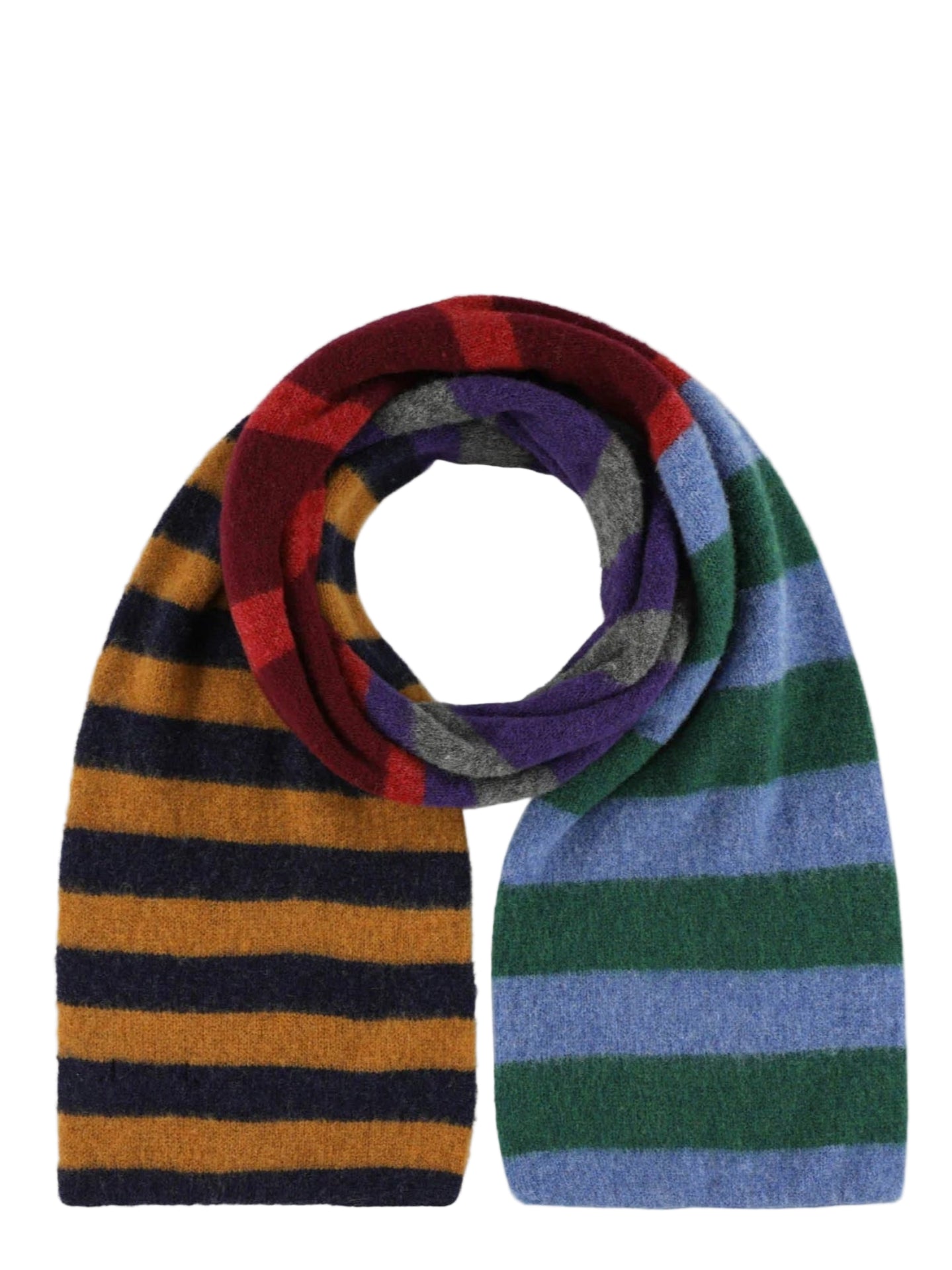 Multicolored striped scarf on a light gray background