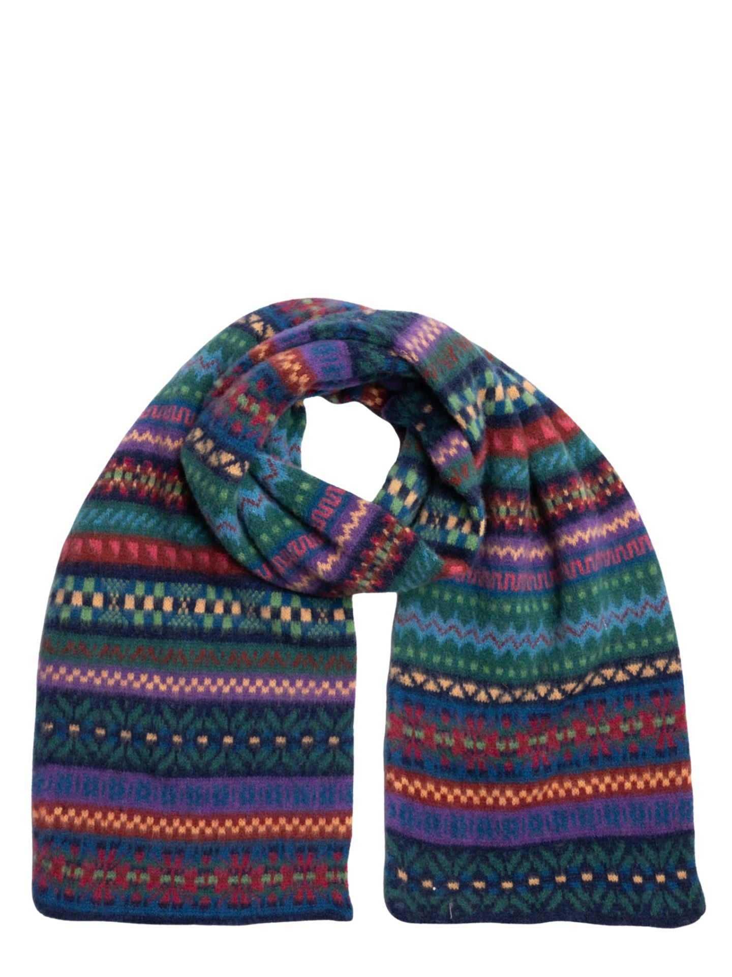 Multicolored patterned scarf on a white background
