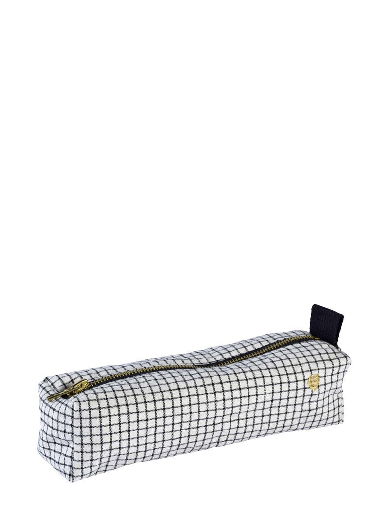 Gustave pencil case, grid and black (6 × 20 × 6 cm)