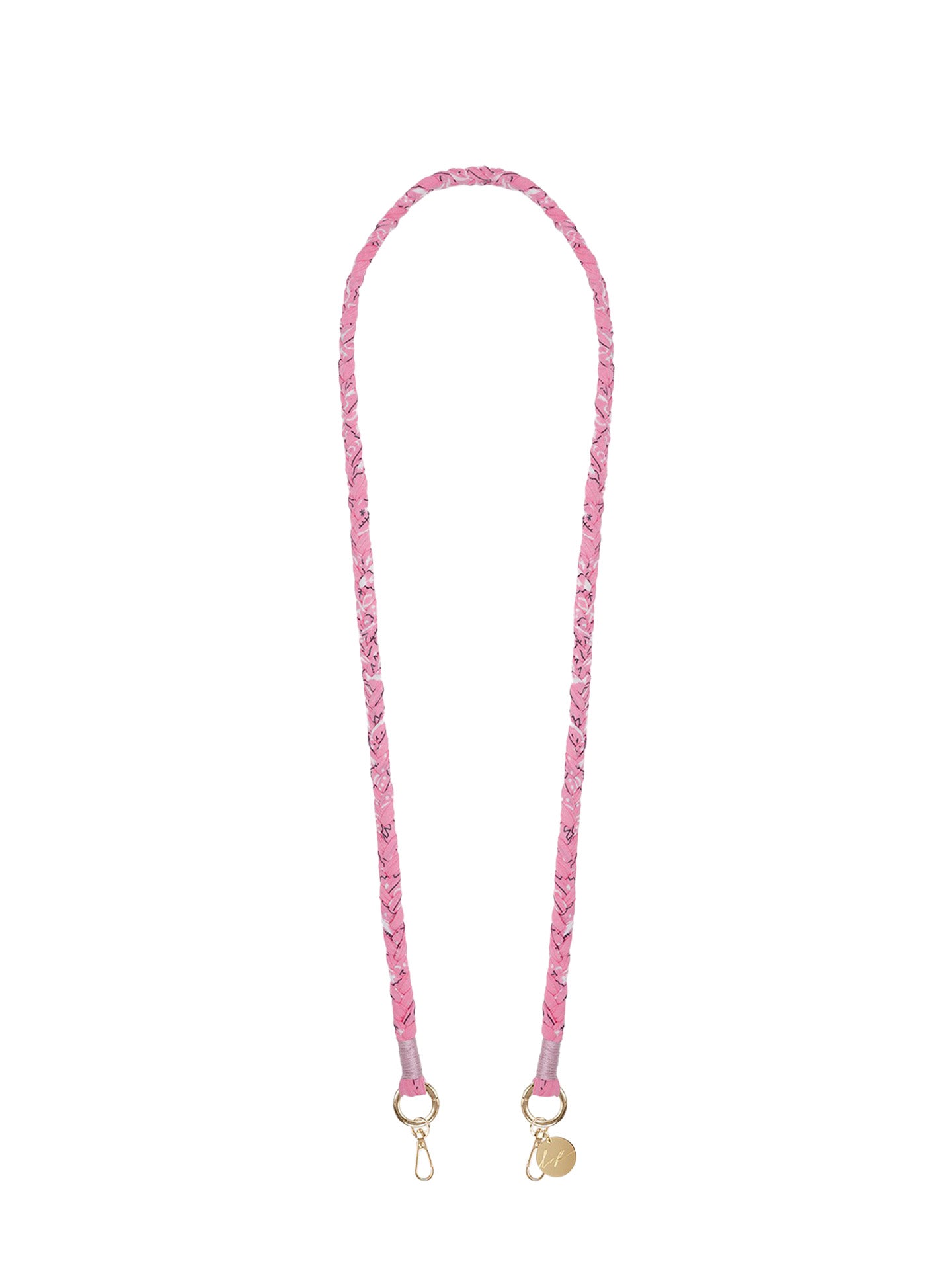 Della crossbody phone strap, braided pink bandana print