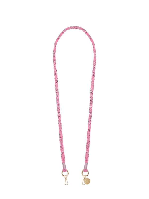 Della crossbody phone strap, braided pink bandana print