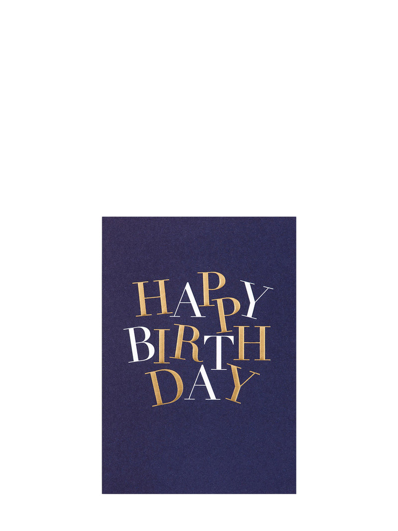 Navy & gold foiled dancing letters, birthday card