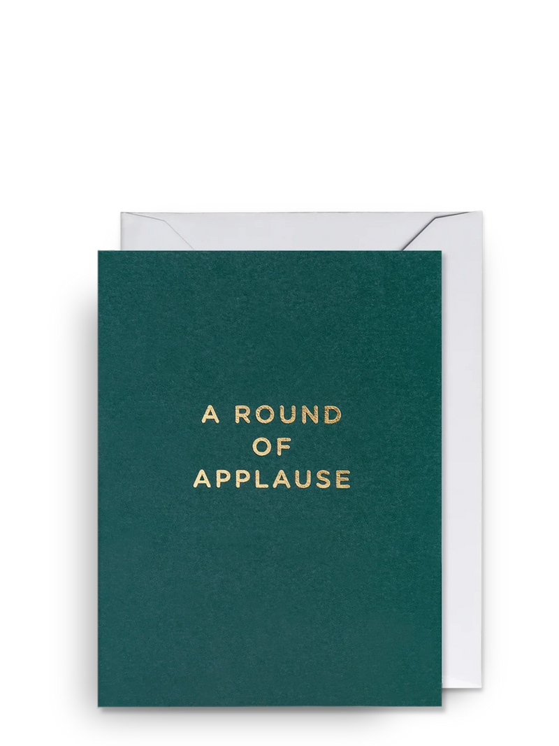Green card with 'A Round of Applause' text on a white background