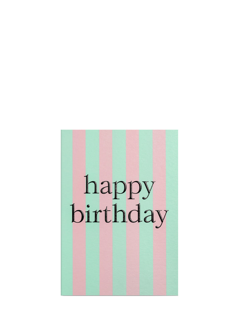 Pastel candy striped birthday card, pink/mint