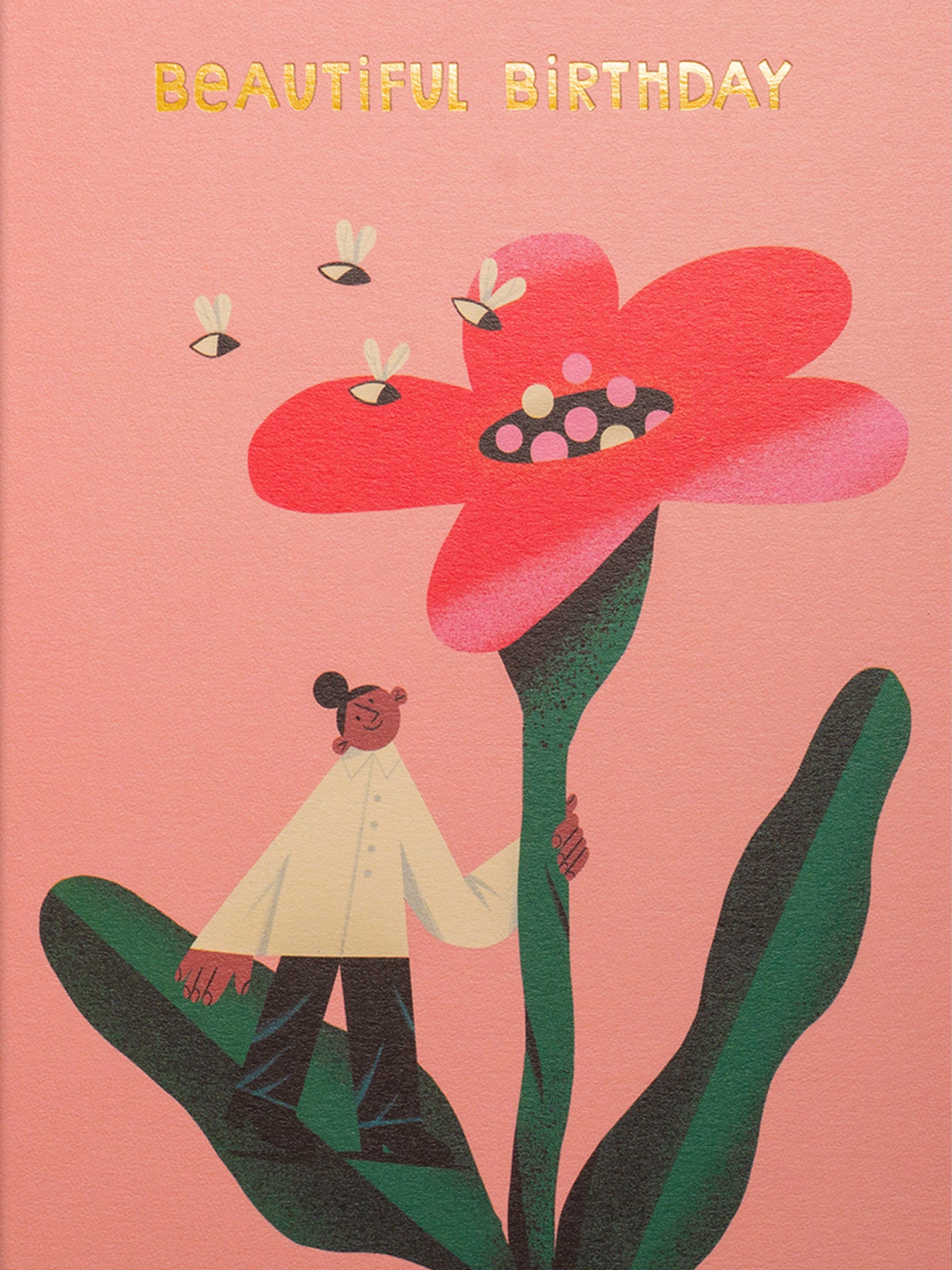 Pink flower beautiful illustrated birthday card by Tania Yakunova