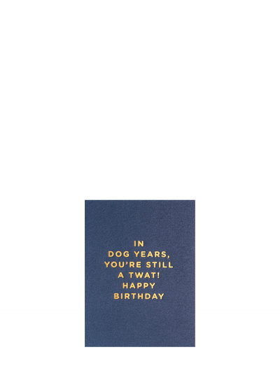 Dog years still a twat navy blue mini birthday card