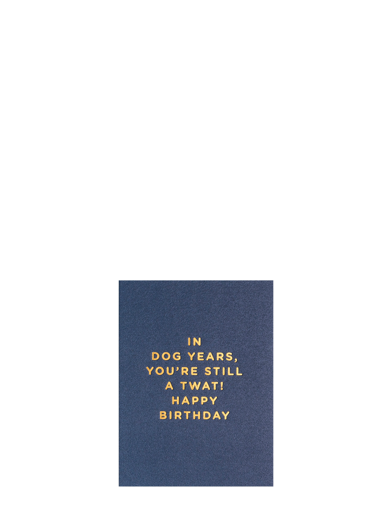 Dog years still a twat navy blue mini birthday card