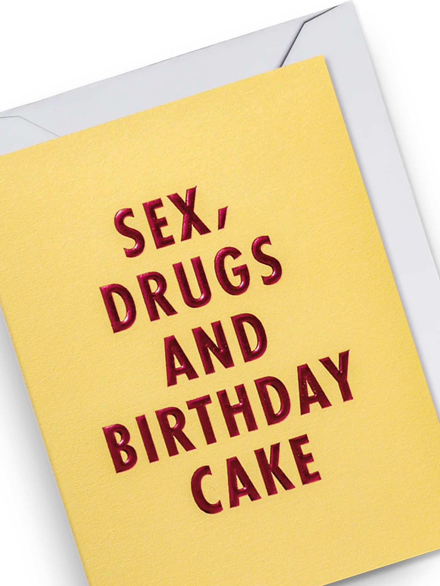 Sex, drugs and birthday cake mini birthday card by Cozy