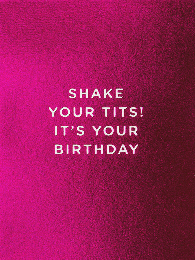 Shake tits shiny pink mini birthday card