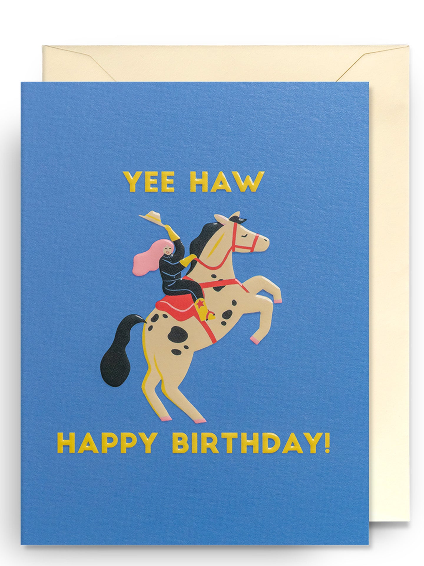 Yeehaw cowgirl illustrated birthday mini card by Naomi Wilkinson