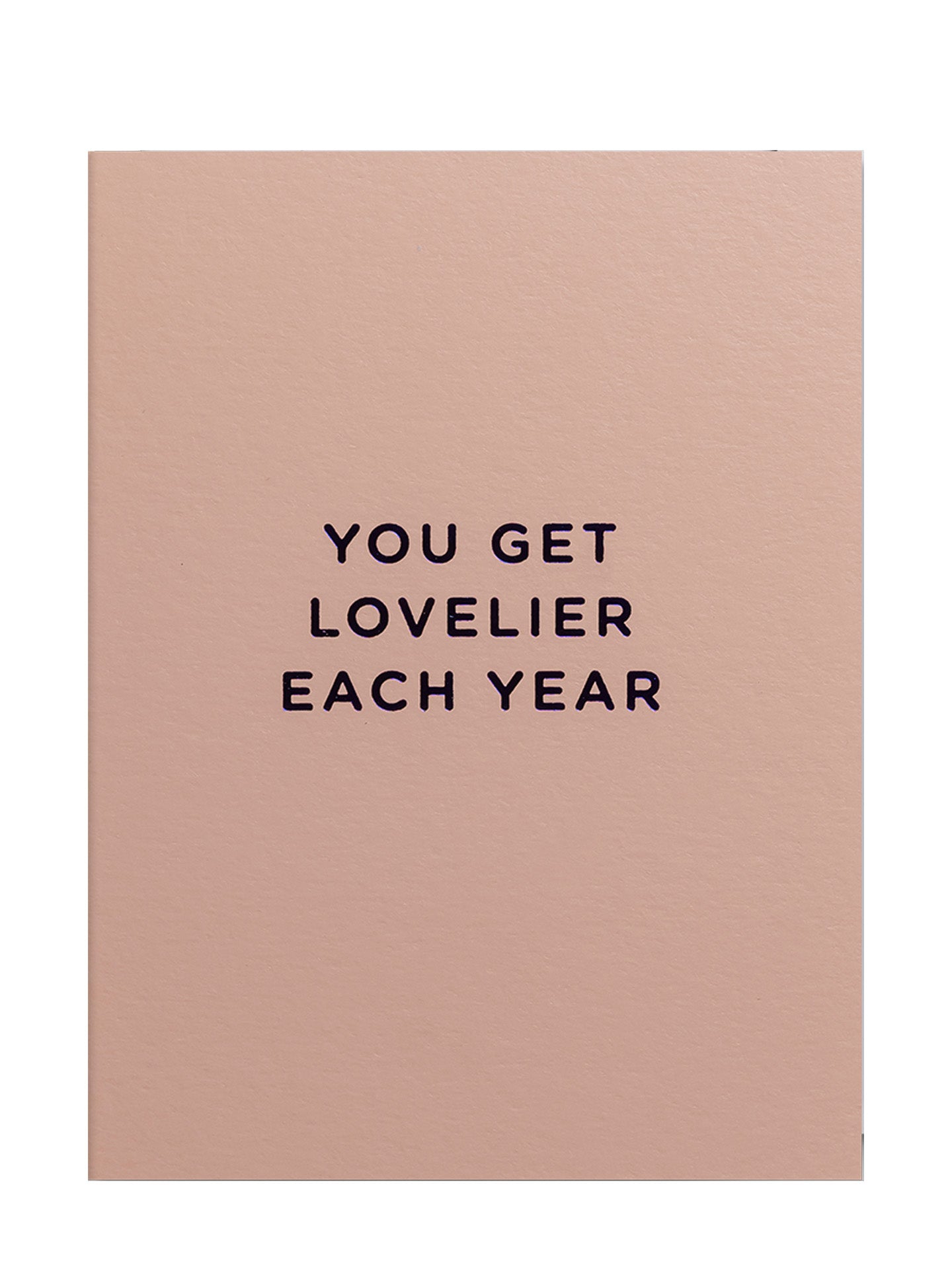 Lovelier Each Year peach mini birthday card