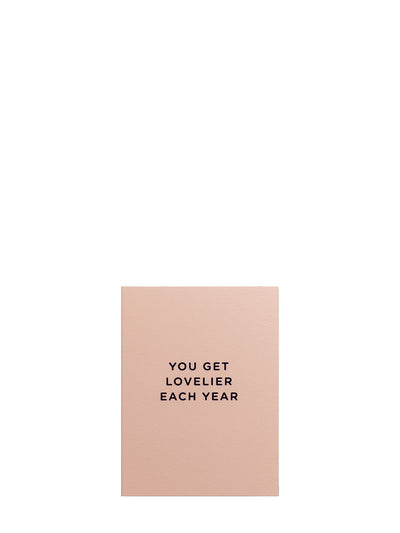 Lovelier Each Year peach mini birthday card