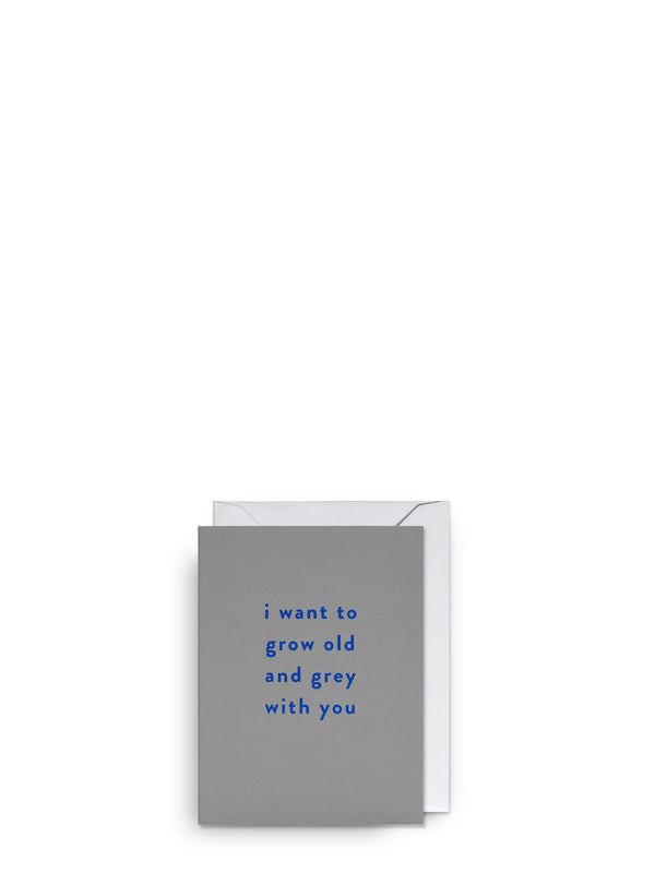 Gray greeting card with blue text on a white background