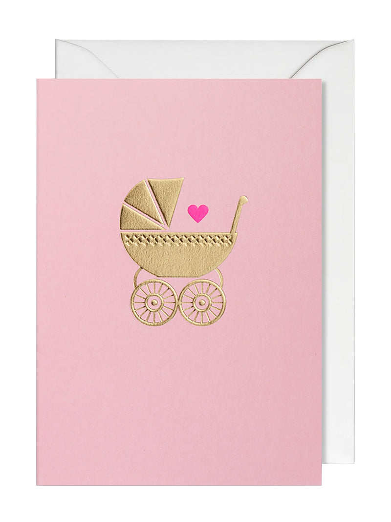 Golden prams pastel pink new baby card