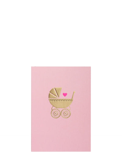 Golden prams pastel pink new baby card