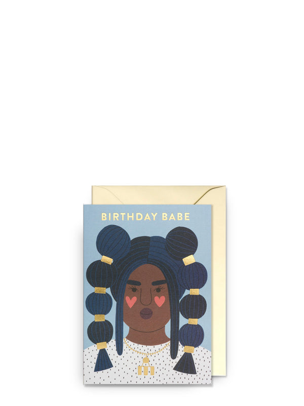 Birthday Babe Portrait on Blue Background, Birthday Card