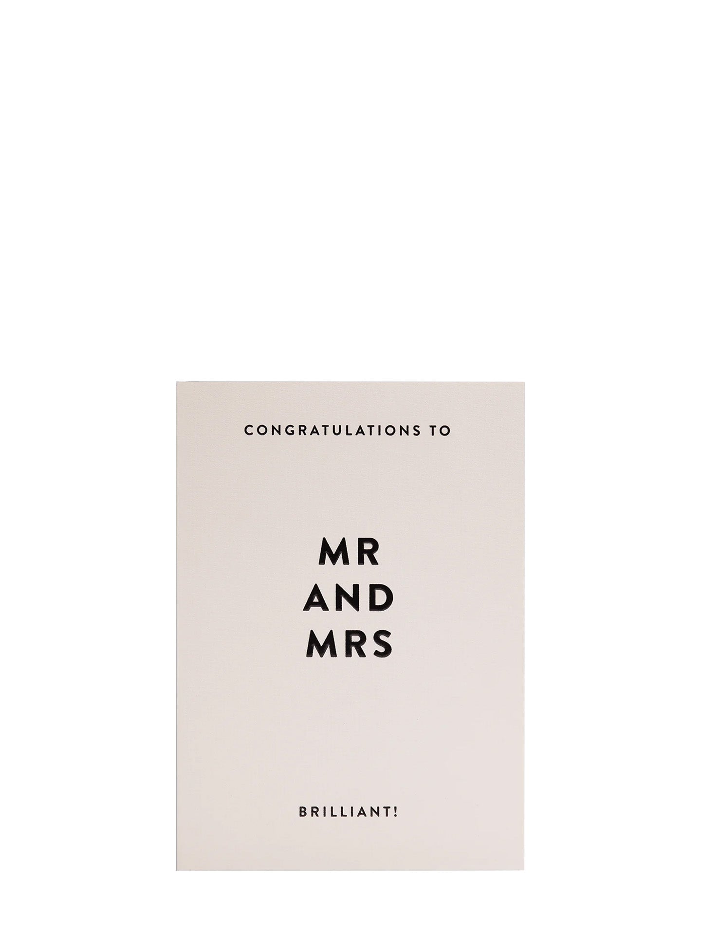 Card with 'Congratulations to Mr and Mrs' text on a beige base shot on white background