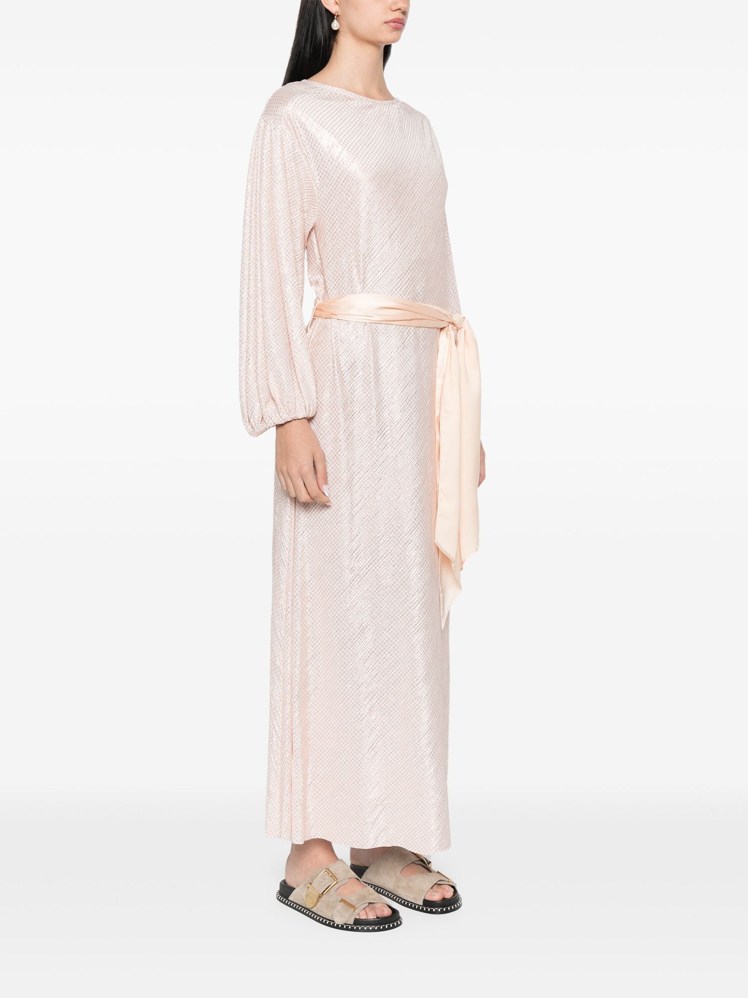 Lam' pied de poule long sleeves dress, rose