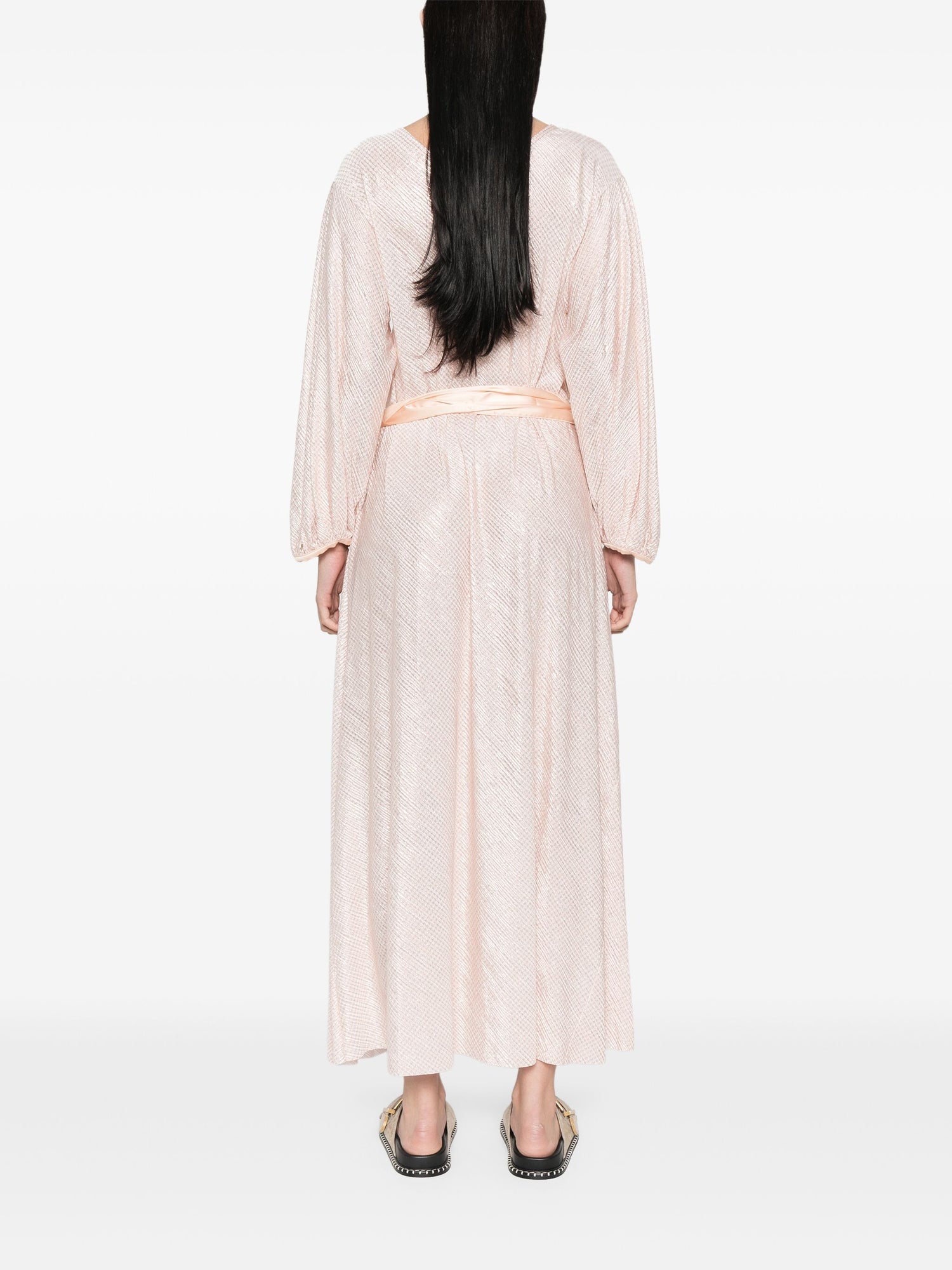 Lam' pied de poule long sleeves dress, rose