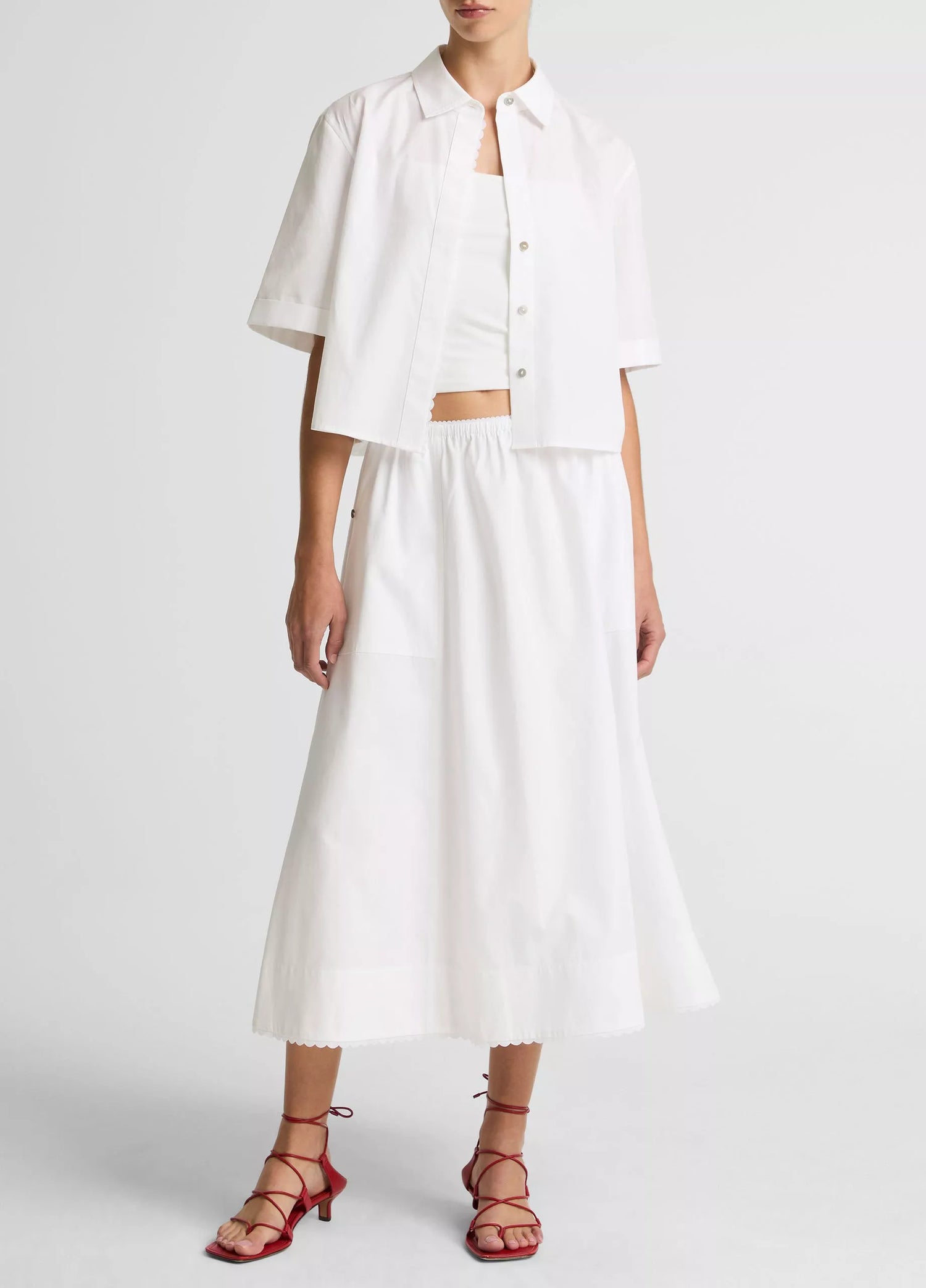 Scallop detail s/s shirt, white