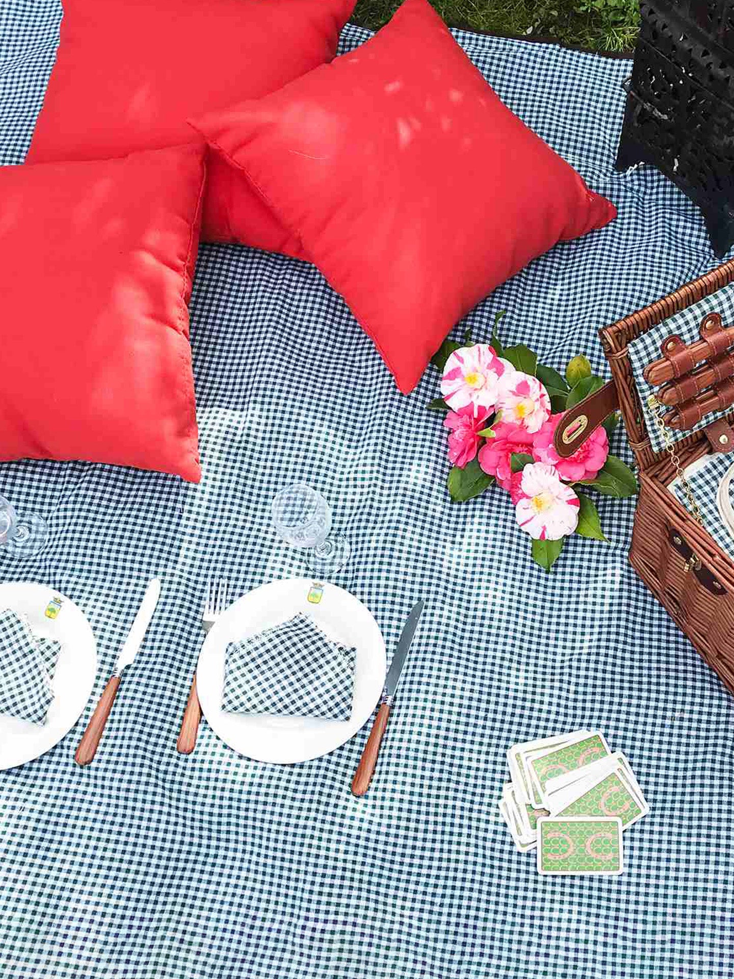 Picnic blanket XL, vichy green gingham checkered
