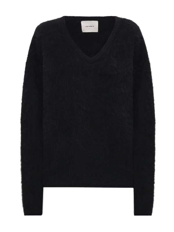 Margareta brushed cashmere V neck sweater, black