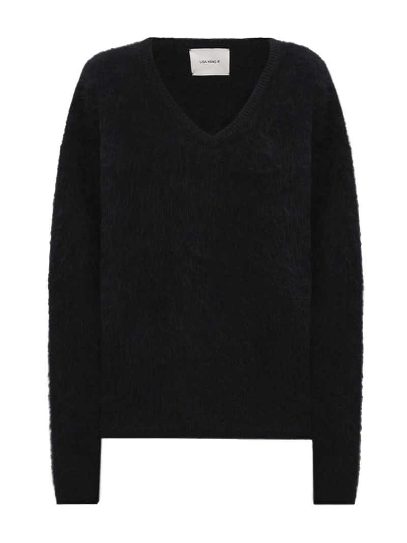 Margareta brushed cashmere V neck sweater, black