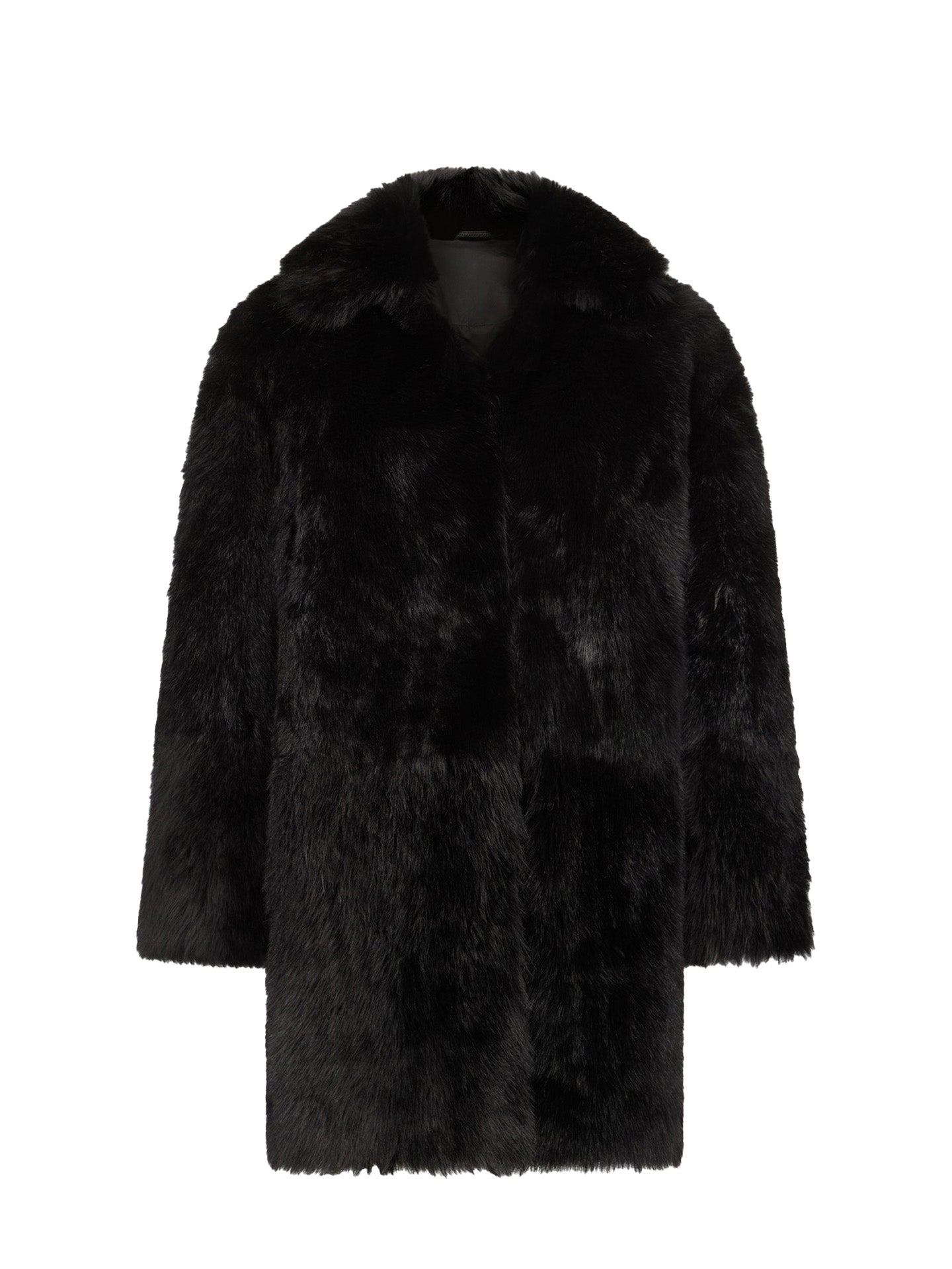Black lamb fur coat on a white background