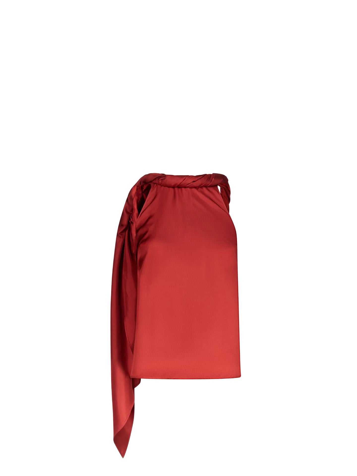 Wilma twisted collar silk top, red