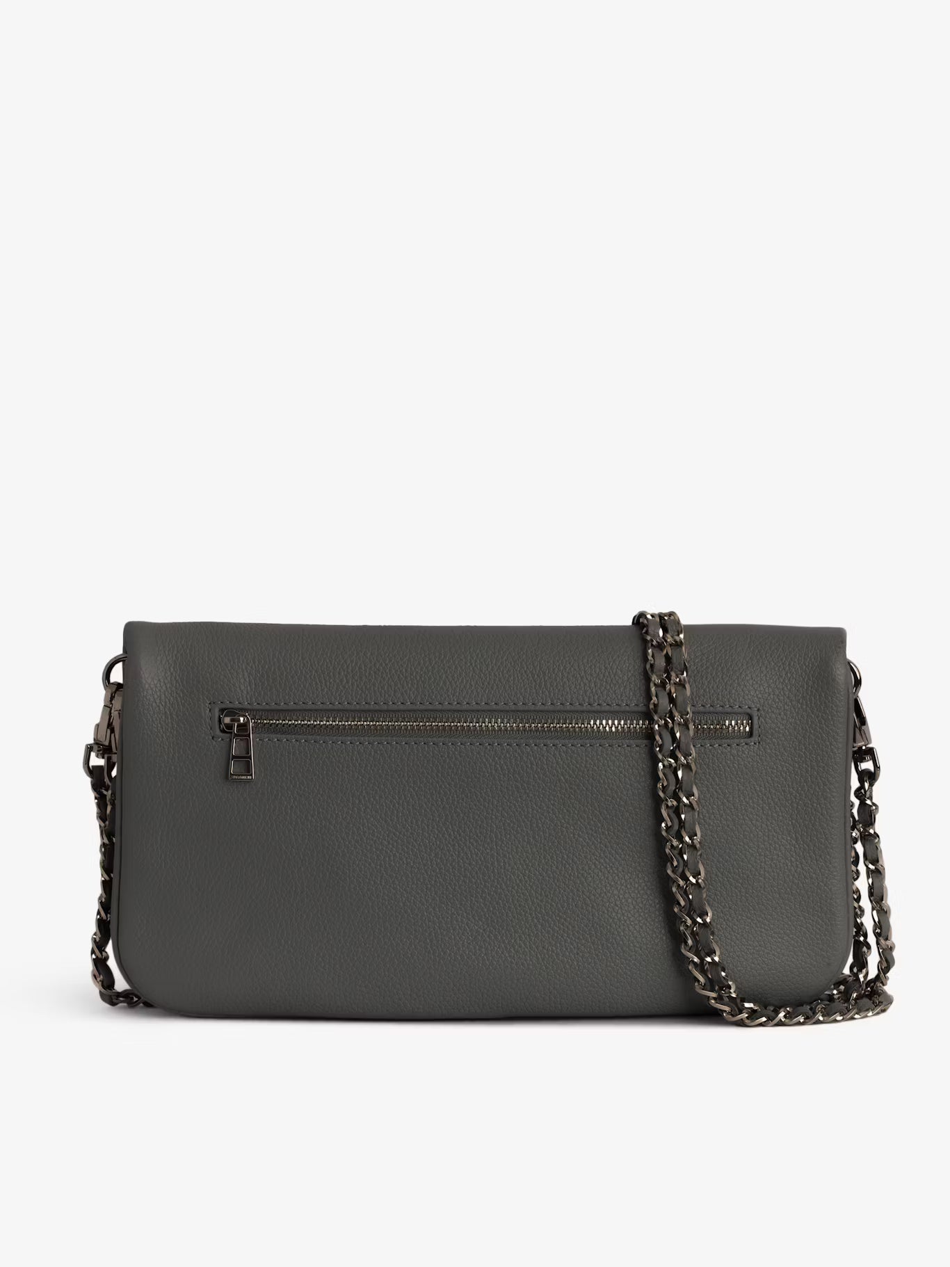 Rock grained leather bag, grey-silver