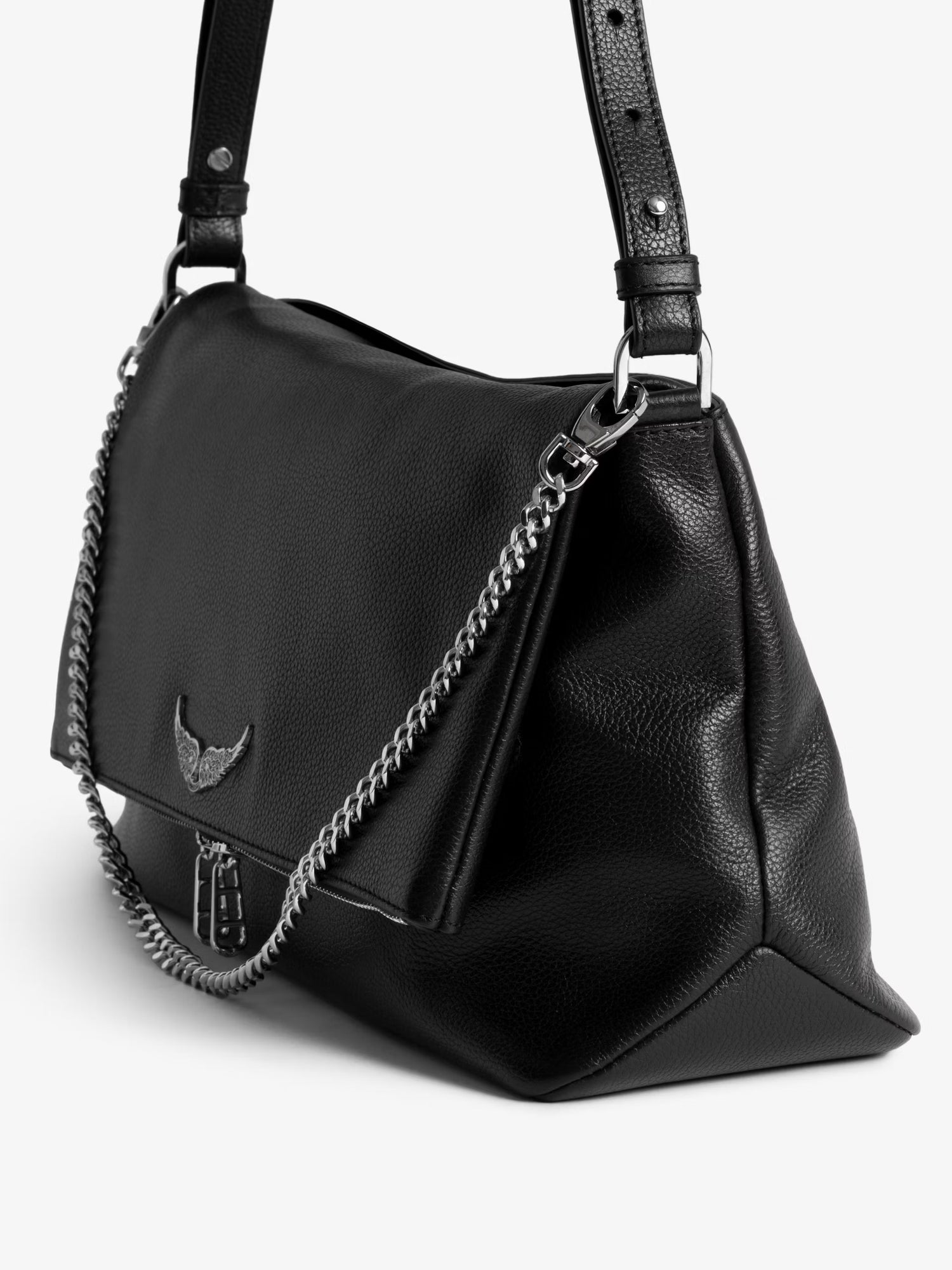 Rocky xl grained leather bag, black